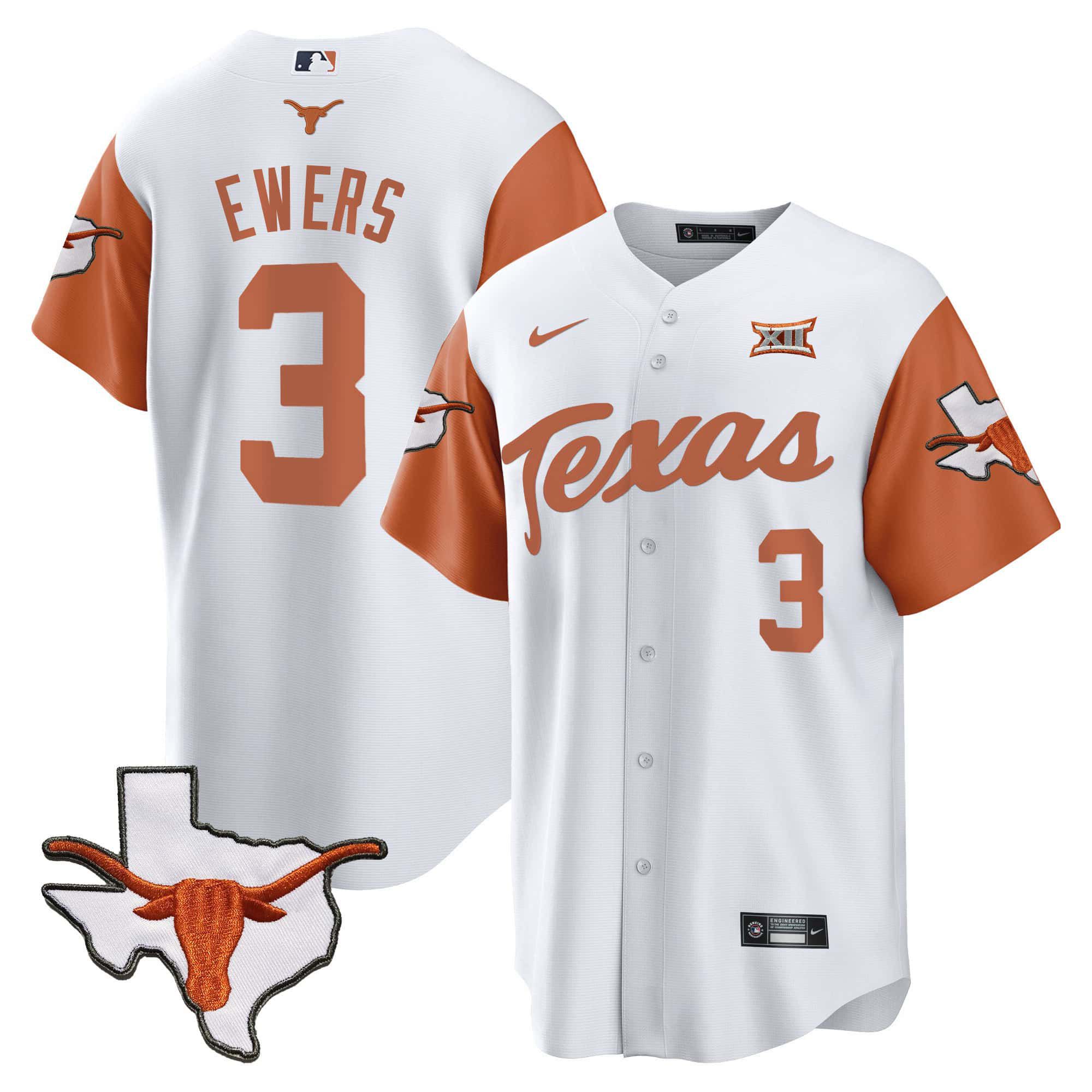 Men Texas Longhorns #3 Ewers White 2024 Baseball NCAA Jersey style 1->indianapolis colts->NFL Jersey